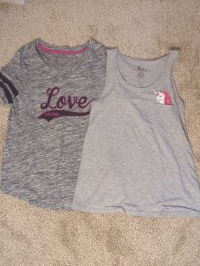 Gray Short Sleeve 'Love' Tee & Light Gray Unicorn Tank Set